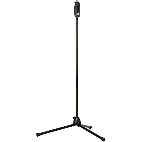 K&M König & Meyer One Hand Microphone Stand | Soft Touch Easy Clutch for Adjustable Height | Mic Mount Holder | Foldable Tripod Base | Professional Grade | Made In Germany | Black