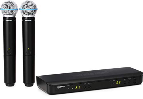 Shure BLX288/B58 UHF Wireless Microphone System - Perfect for Church, Karaoke, Vocals - 14-Hour Battery Life, 300 ft Range | Includes (2) BETA 58A Handheld Vocal Mics, Dual Channel Receiver | H10 Band