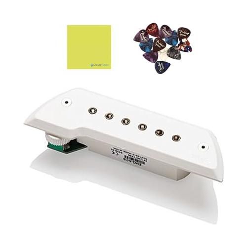 EMG ACS Acoustic Guitar Soundhole Pickup, White Bundle w/ 12x Guitar Picks, and Liquid Audio Polishing Cloth