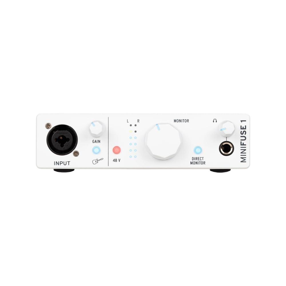 Arturia MiniFuse 1 Portable USB-C Audio Interface, White w/Pig Hog PHM10 8mm XLR Microphone Cable and Liquid Audio Polishing Cloth