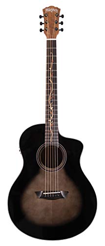 Washburn Bella Tono 6 String Acoustic-Electric Guitar, Right, Gloss Charcoal Burst