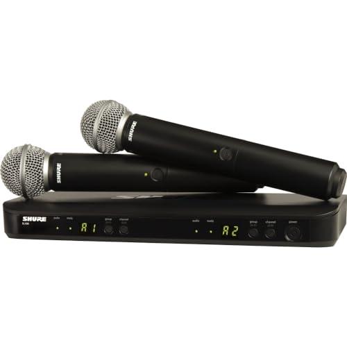 Shure BLX288/SM58 UHF Wireless Microphone System - Perfect for Church, Karaoke, Vocals - 14-Hour Battery Life, 300 ft Range | Includes (2) SM58 Handheld Vocal Mics, Dual Channel Receiver | H10 Band