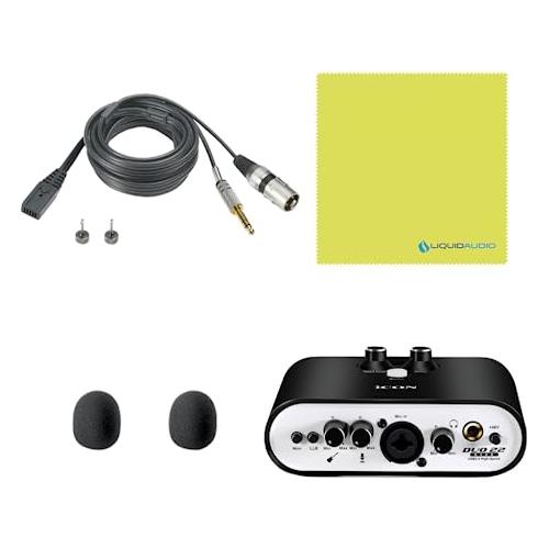 Liquid Audio Audio Technica BPHS1 Broadcast Stereo Headset with Dynamic Boom Mic Bundle with Icon Duo22 Live Audio Interface Polishing Cloth