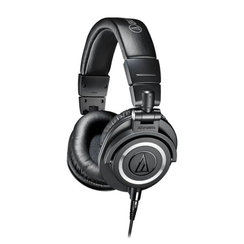 Audio Technica ATH-M50X Professional Studio Monitor Headphones Black Bundle with Pig hog Extension Cable & Liquid Polishing Cloth with Detachable Cable