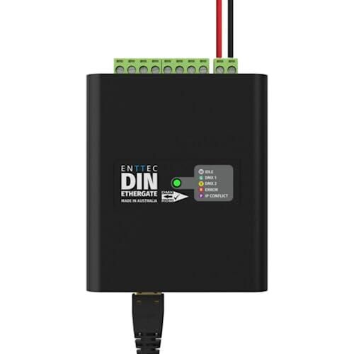 Enttec 71030 DIN Ethergate POE Dual Universe Ethernet to Dual DMX RDM Converter Bundle w/DMX Adapter 5 Pin(M) to 3 Pin(F) XLR and Liquid Audio Polishing Cloth