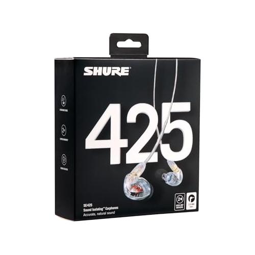 Shure SE425 PRO Wired Earbuds - Professional Sound Isolating Earphones with Dual High Definition MicroDrivers, Secure Fit in Ear Monitor, Plus Carrying Case & Fit Kit - Silver (SE425-V)