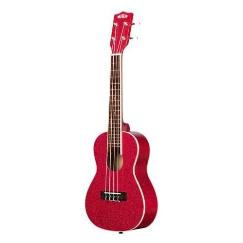 Kala Ritzy Red Sparkle Concert Ukulele, KA-SPRK-RED Bundle w/Kala KKBL Klipz Tuner in Blue and Liquid Audio Polishing Cloth