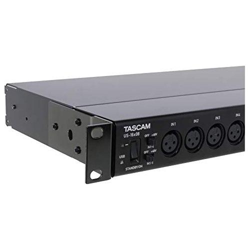 Tascam US-16x08 Rackmount USB Audio/MIDI Interface for Recording, Drum Recording, 8 XLR/8 1/4" Inputs, 8 Outputs, Control Software,Black