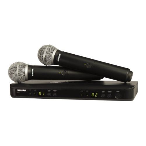 Shure BLX288/PG58 UHF Wireless Microphone System - Perfect for Church, Karaoke, Vocals - 14-Hour Battery Life, 300 ft Range | Includes (2) PG58 Handheld Vocal Mics, Dual Channel Receiver | H10 Band