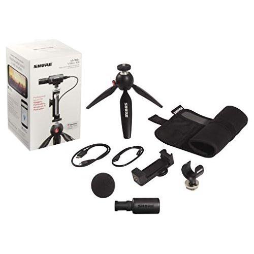 Shure Portable Videography Kit - Professional Recording Rig with MV88+ iPhone Mic, Manfrotto PIXI Tripod, Phone Clamp, Mount, AMV88-Fur Windjammer and SE215 PRO Sound Isolating Earbuds (MV88+SE215-CL)