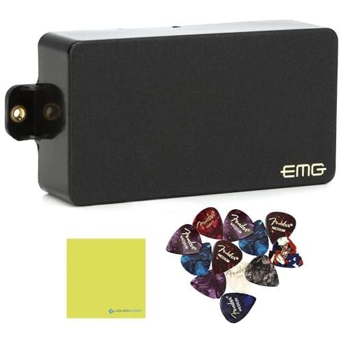 EMG H4A Passive Alnico Guitar Humbucker Pickup, Black Bundle w/ 12x Guitar Picks and Liquid Audio Polishing Cloth