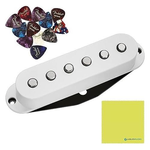 DiMarzio DP175SW True Velvet Middle Pickup, White Bundle w/ 12x Fender Guitar Picks, and Liquid Audio Polishing Cloth