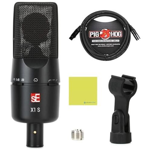 Liquid Audio sE Electronics X1 S Large-diaphragm Condenser Microphone Bundle w/Pig Hog PHM10 8mm Mic Cable Polishing Cloth