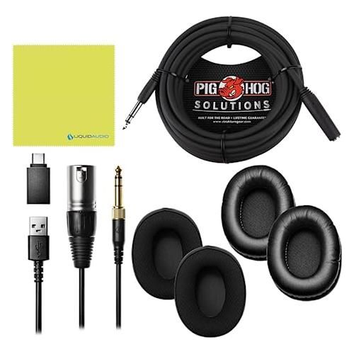 Liquid Audio Audio-Technica ATH-M50XSTS StreamSet Streaming Headset Bundle with Pig Hog 25' Headphone Extension Cable, Polishing Cloth