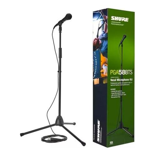 Shure Stage Performance Kit with PGA58 Cardioid Dynamic Vocal Handheld Microphone, XLR Cable and Mic Stand - Perfect for Onstage or Studio (PGA58BTS)