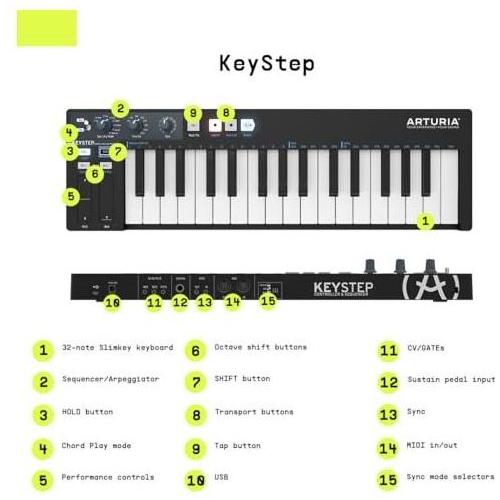 Arturia - Keystep - Portable MIDI Controller, Sequencer and Arpeggiator - 32 Slimkeys, 8-Memory Polyphonic Step Sequencer, 8-Mode Arpeggiator, CV-Compatible(Black)