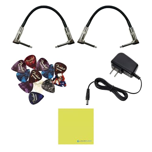 Universal Audio UAFX Ruby '63 Top Boost Amplifier Bundle with 2 Right Angle Patch Cables, 9V Power Adapter, 12 Guitar Picks, and Polishing Cloth – Vintage British Tube Amp Tones, Dynamic Response