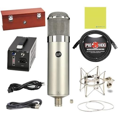 Liquid Audio Warm Audio WA-47 True '47 Style Capsule Tube Condenser Microphone Bundle w/Shock Mount, Pig Hog 8mm XLR Mic Cable Polishing Cloth