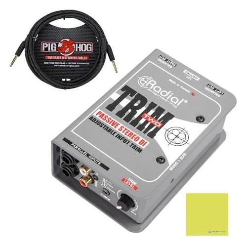 Radial Engineering Trim-Two Passive Stereo Direct Box with Level Control Bundle w/Pig Hog PCH10BK 