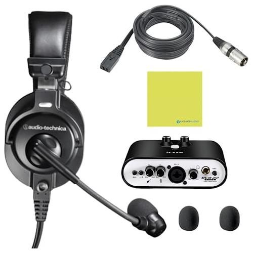 Audio-Technica BPHS1-XF4 Communication Stereo Headset with Dynamic Boom Mic Bundle w/Icon Duo22 Live Audio Interface & Liquid Audio Polishing Cloth