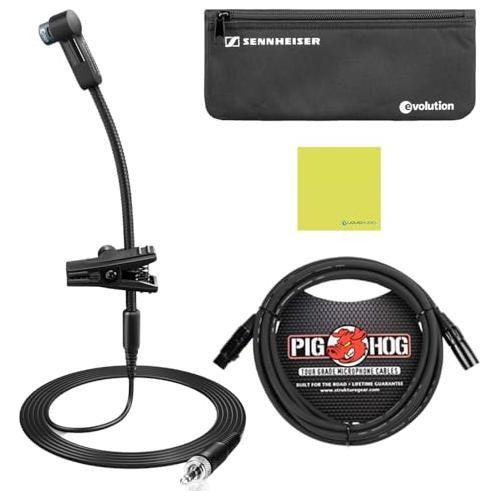 Liquid Audio Sennheiser 908 B Condenser Gooseneck Clip-on Microphone Bundle w/Pig Hog PHM10 8mm Mic Cable Polishing Cloth