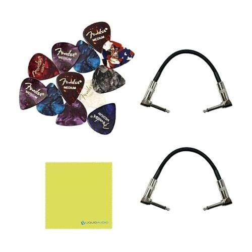 Fender Full Moon Distortion Effects Pedal, Boost and Gain Bundle w/2x Strukture S6P48 Woven Right Angle Patch Cables, 12x Guitar Picks and Liquid Audio Polishing Cloth