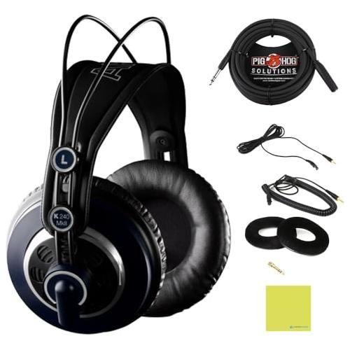 Liquid Audio AKG K240 MKII Professional Studio Headphones Bundle w/Pig Hog PHX14-25 Headphone Extension Cable, 1/4" Polishing Cloth