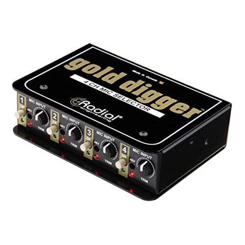 Radial Engineering Gold Digger 4-Channel Mic Selector Straight Wire Distortion-Free Signal Path