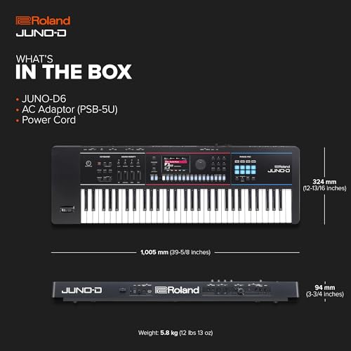 Roland JUNO-D6 Synthesizer | 61-Note Keyboard with Synth Action | ZEN-Core Engine with Over 3800 Onboard Sounds | Intuitive Creative Tools | USB-C Audio/MIDI Interface for Mobile & Computers