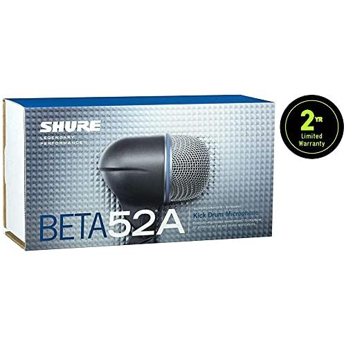 Shure BETA 52A Kick Drum Microphone - Supercardioid Dynamic Mic with High Output Neodymium Element, Locking Stand Adapter, Durabl Steel Mesh Grille and Shock Mount