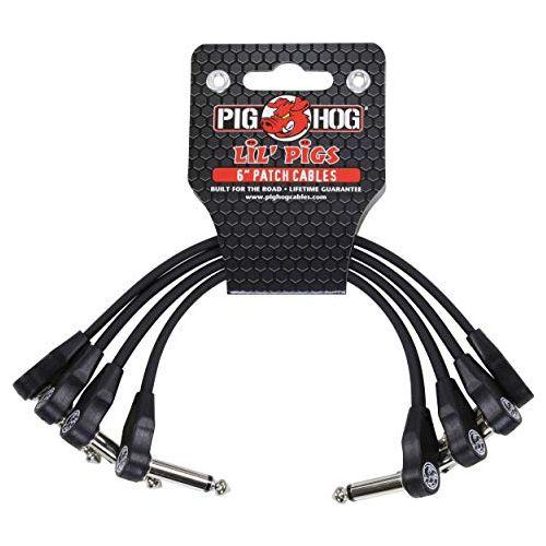 Pig Hog PHLSK6BK Lil' Pigs Low Profile Right-Angle 1/4" Black Instrument Patch Cables, 6" (4 Pack)