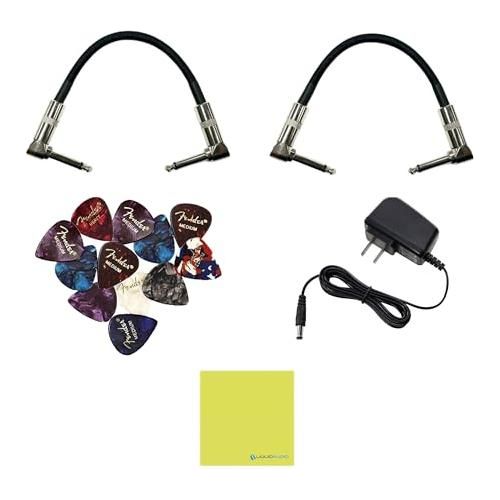 Boss FZ-5 Fuzz Pedal Bundle w/ 2-Pack Strukture S6P48 Woven Right Angle Patch Cable, 12-Pack Guitar Pick, 9V Power Adapter and Liquid Audio Polishing Cloth