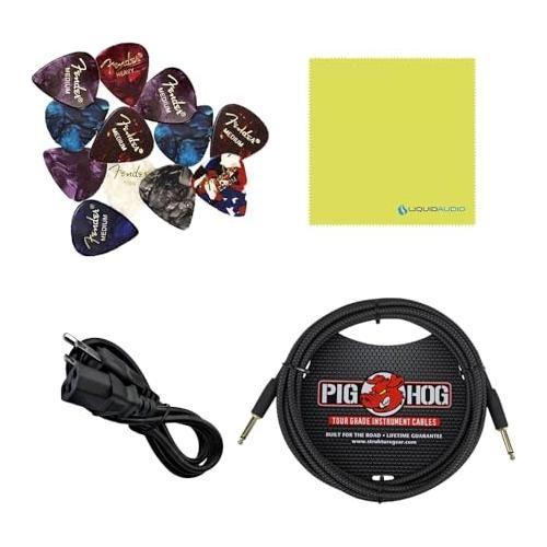 Fender Rumble 40 Bass Amplifier Bundle w/Pig Hog PCH10BK Black Woven Instrument Cable, Power Cable, 12x Fender Picks and Liquid Audio Polishing Cloth