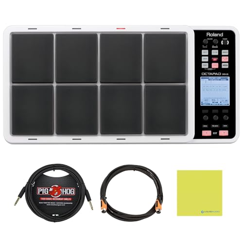 Roland OCTAPAD SPD-30 Digital Percussion Pad Bundle with 10ft Roland MIDI Cable-Black Series, 10ft Pig Hog Instrument Cable and Instrument Polishing Cloth - Versatile Percussion Pad for Performers