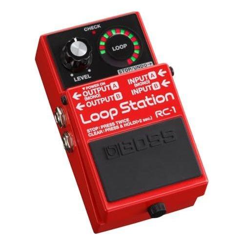 Boss RC-1 Loop Station Looper Pedal Bundle w/2x Strukture S6P48 Woven Right Angle Patch Cables, 12x Guitar Picks and Liquid Audio Polishing Cloth