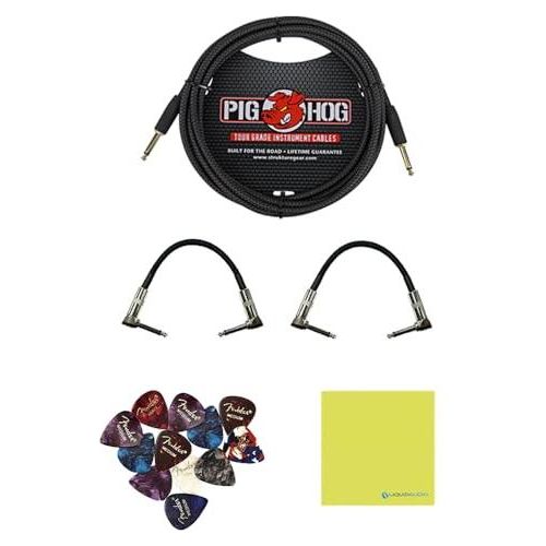 Boss RC-500 Loop Station Bundle w/ 2-Pack S6P48 Woven Right Angle Patch Cable, Pig Hog "Black Woven" Instrument Cable, 12-Pack Guitar Pick, 9V Power Adapter & Liquid Audio Polishing Cloth