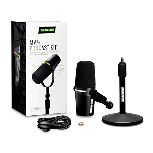 Shure MV7+ Podcast Microphone with Stand. Enhanced Audio