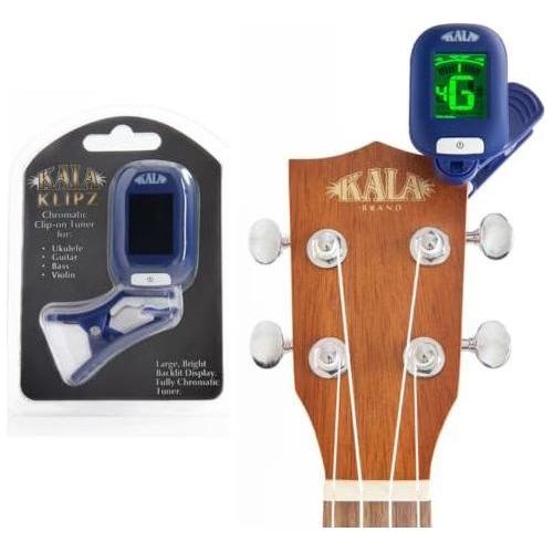 Kala Ritzy Red Sparkle Concert Ukulele, KA-SPRK-RED Bundle w/Kala KKBL Klipz Tuner in Blue and Liquid Audio Polishing Cloth