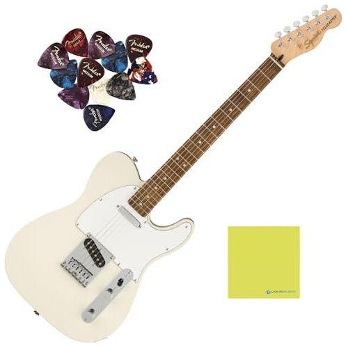 Squier Affinity Series® Telecaster, Indian Laurel Fingerboard, Olympic White Bundle w/ 12 Picks & Liquid Audio Polishing Cloth