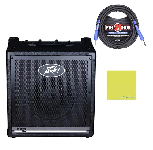 Peavey KB 2 50-Watt 1x10 Keyboard Amp Bundle with 25ft Pig Hog 9.2mm Speaker Cable and Instrument Polishing Cloth – Compact Amp for Keyboards, Drum Machines & Mor