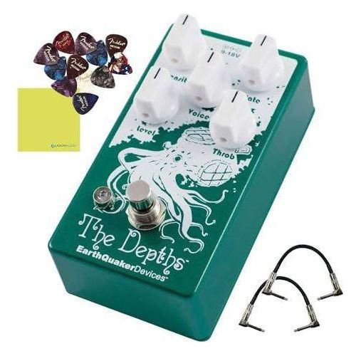 EarthQuaker Devices The Depths®Analog Optical Vibe Machine Bundle w/2x Strukture S6P48 Woven Right Angle Patch Cables, 12x Guitar Picks and Liquid Audio Polishing Cloth