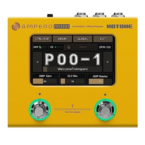 Hotone Ampero Mini MP-50 Guitar Bass Amp Modeling IR Cabinets Simulation Multi Language Multi-Effects with Expression Pedal Stereo OTG USB Audio Interface