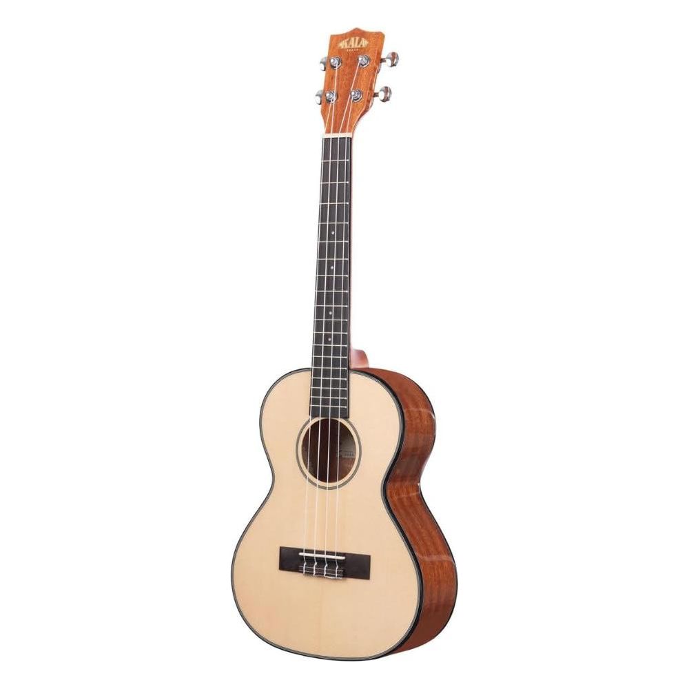 Kala Ukulele, Solid Spruce Top Mahogany Tenor Ukulele, Bundle with Kala Klipz Tuner in Blue and Liquid Audio Instrument Polishing Cloth - Solid Spruce Ukulele KA-STG