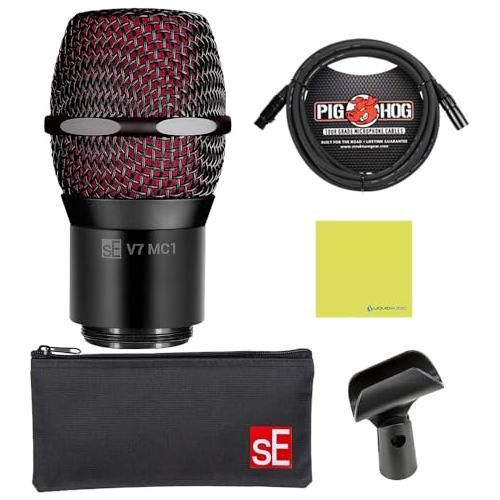 Liquid Audio sE Electronics V7 MC1 Capsule for Shure Wireless, Black Bundle with Pig Hog PHM10 8mm Mic Cable Polishing Cloth