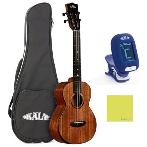 Kala Contour All Solid Gloss Mahogany Tenor Ukulele with Bag, KA-CT-SMH-TG Bundle w/Kala KKBL Klipz Tuner in Blue and Liquid Audio Polishing Cloth