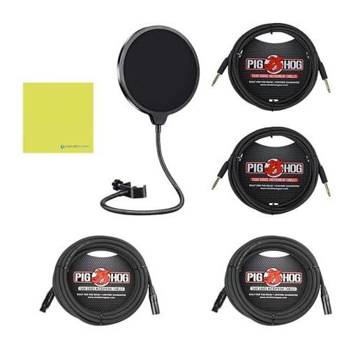 Universal Audio Volt 2 Studio Pack Bundle w/2-Pack Pig Hog 8mm XLR Mic Cable, 2-Pack Pig Hog "Black Woven" Instrument Cable, Liquid Audio Pop Filter and Liquid Audio Polishing Cloth