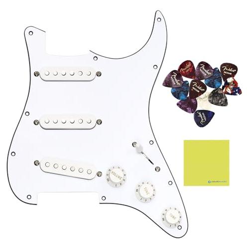 DiMarzio FG2108WA4 Area™ Strat® Replacement Pickguard, White Bundle w/ 12-Pack Guitar Pick and Liquid Audio Polishing Cloth