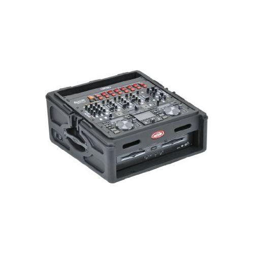 SKB Cases 1SKB-R102 10x2 Roto Rack/Mixer Console, 10U Slanted Rackmount on top, 2U rackmount in front, Steel Threaded Rails, Hard Lid and Doors, Side Access Ports for Cable Routing