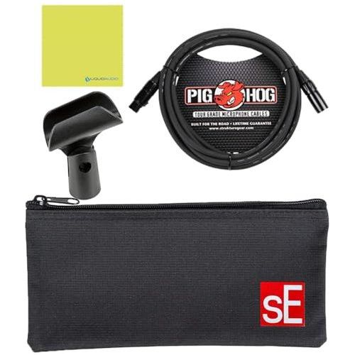 Liquid Audio sE Electronics V3 Cardioid Dynamic Vocal Microphone Bundle w/Pig Hog PHM10 8mm Mic Cable Polishing Cloth