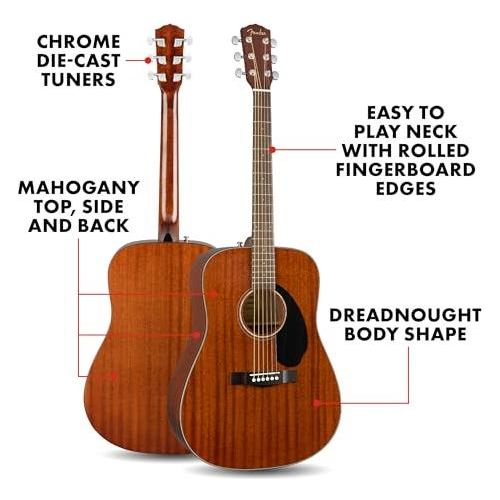 Fender CD-60S Dreadnought Acoustic Guitar, Walnut Fingerboard, All-Mahogany